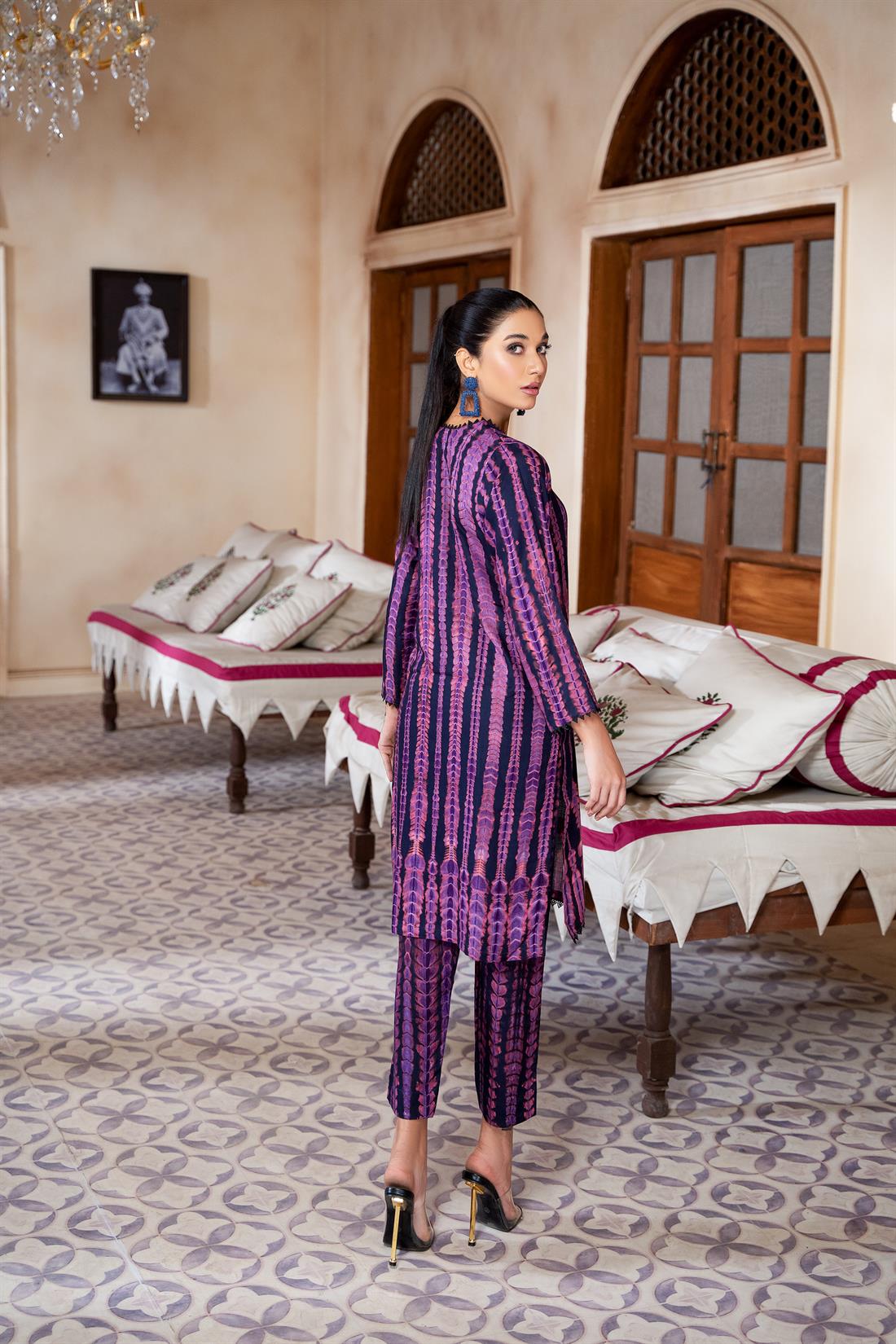 Dark Purple 2 Piece Tie & Dye Straight Kameez and Trouser