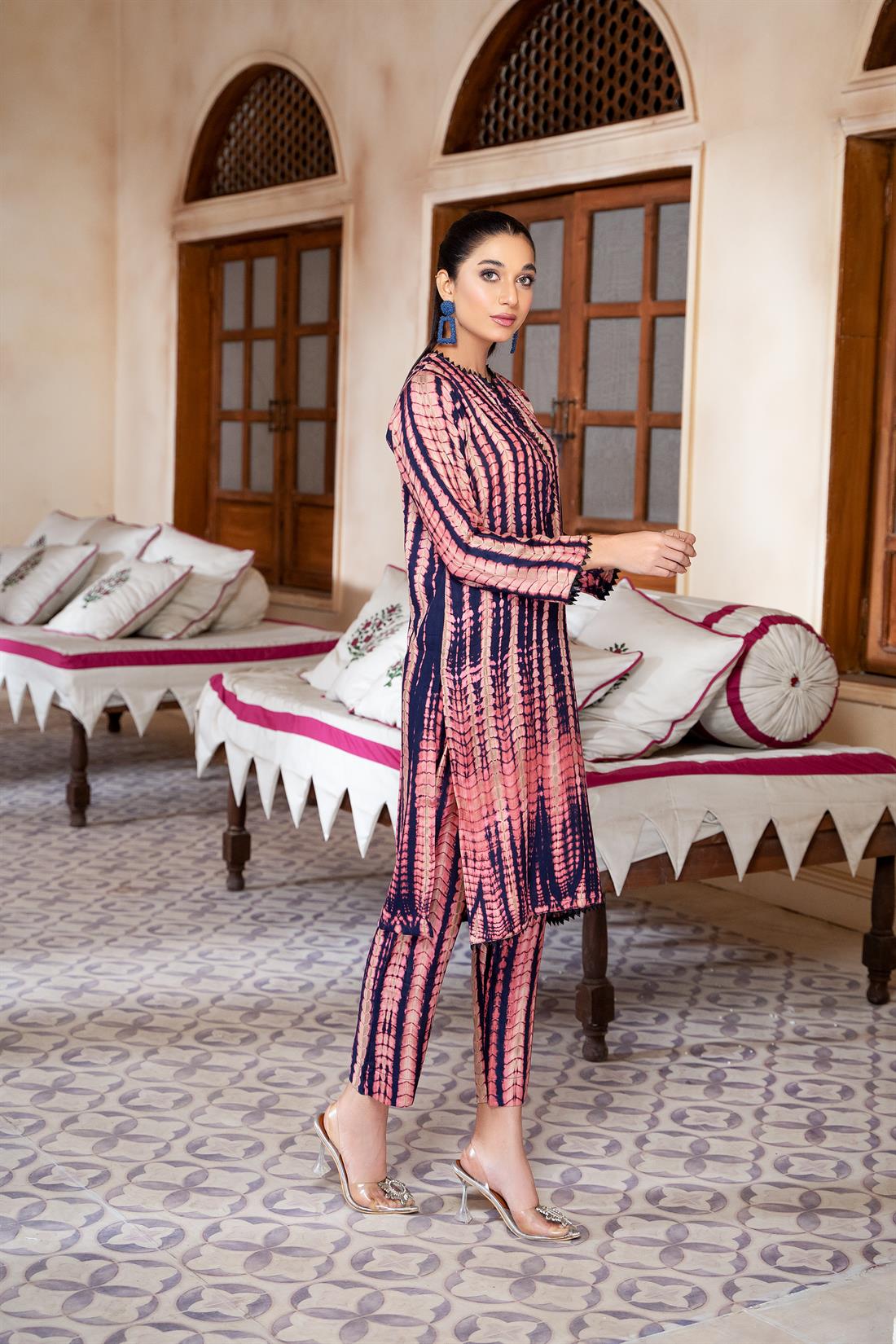 Pink & Purple Pink/Purple 2 Piece Tie & Dye Straight Kameez and Trouser