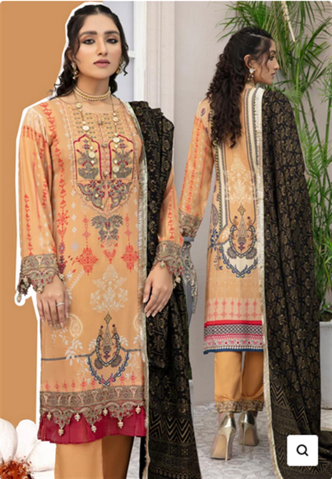 Rust Embroidered Linen Stitched Suit with Wool Shawl