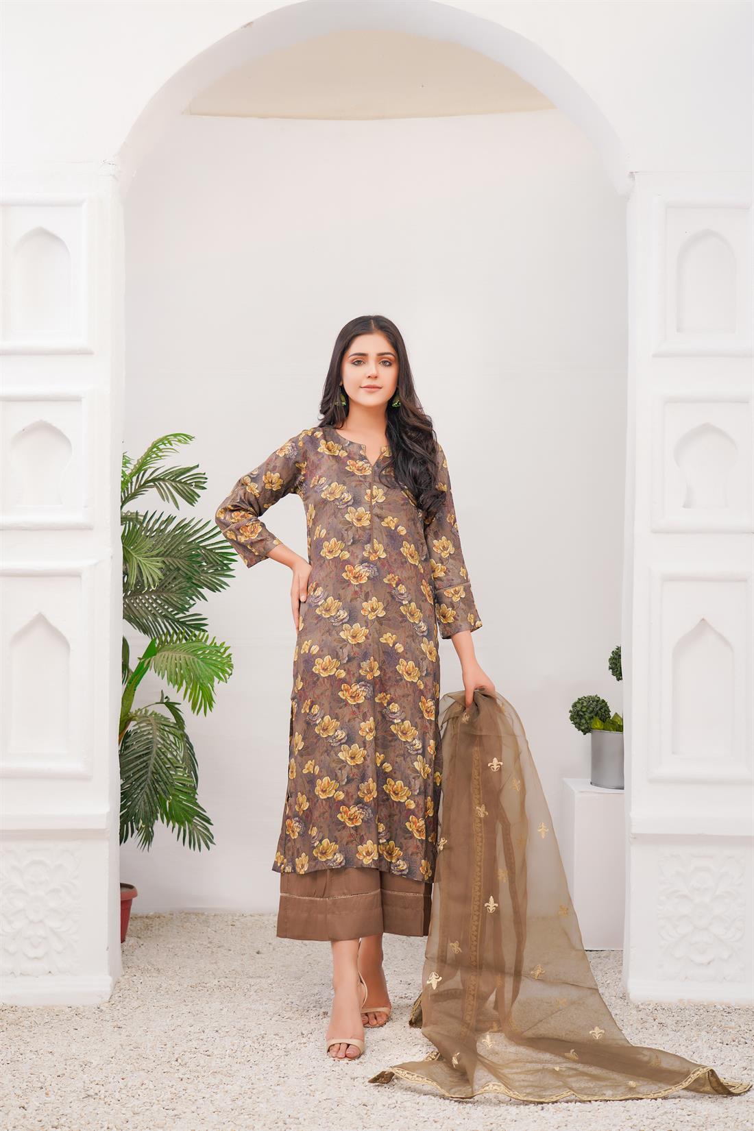 Mehndi Printed Organza Palazzo Ladies Readymade