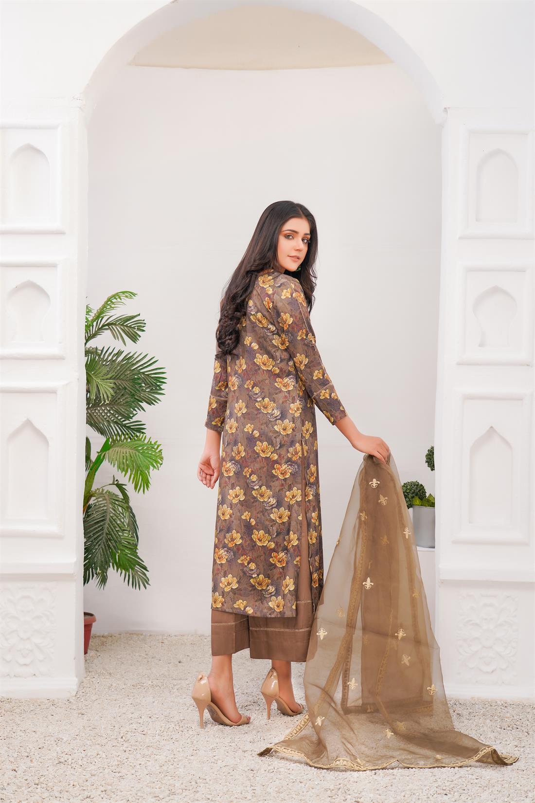 Mehndi Printed Organza Palazzo Ladies Readymade