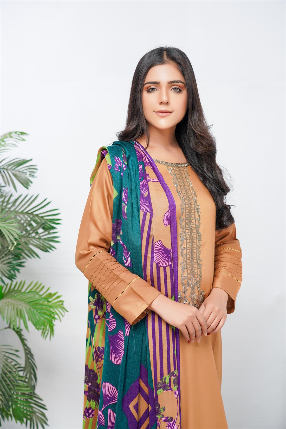 Camel Embroidered Linen Palazzo Ladies Readymade