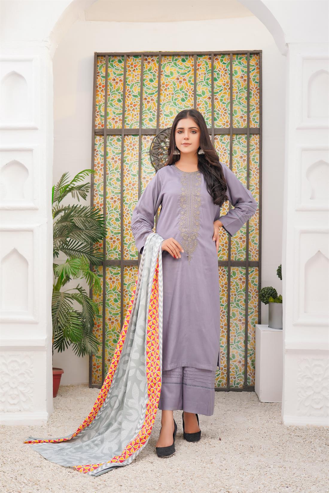 Grey Embroidered Linen Palazzo Ladies Readymade