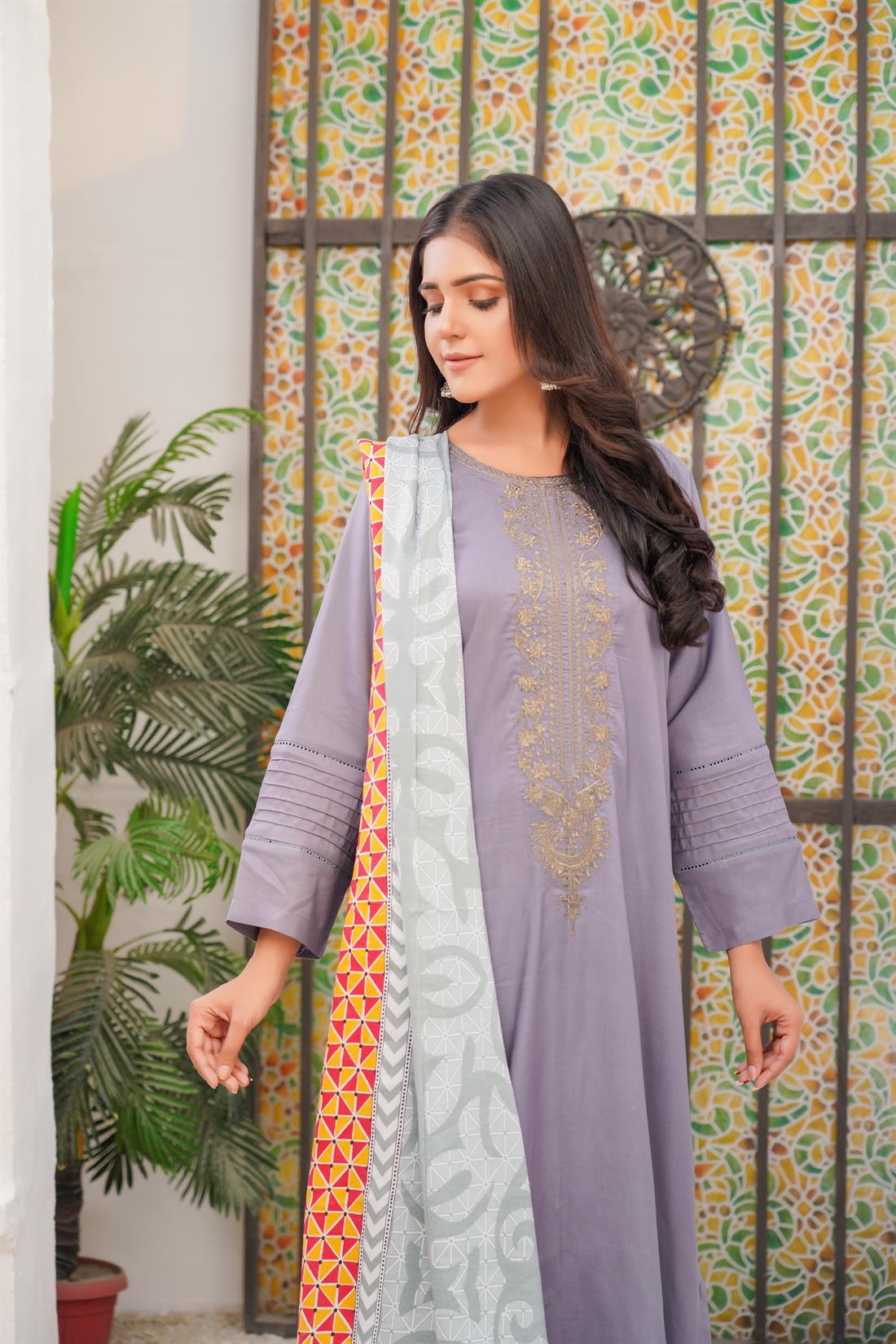 Grey Embroidered Linen Palazzo Ladies Readymade