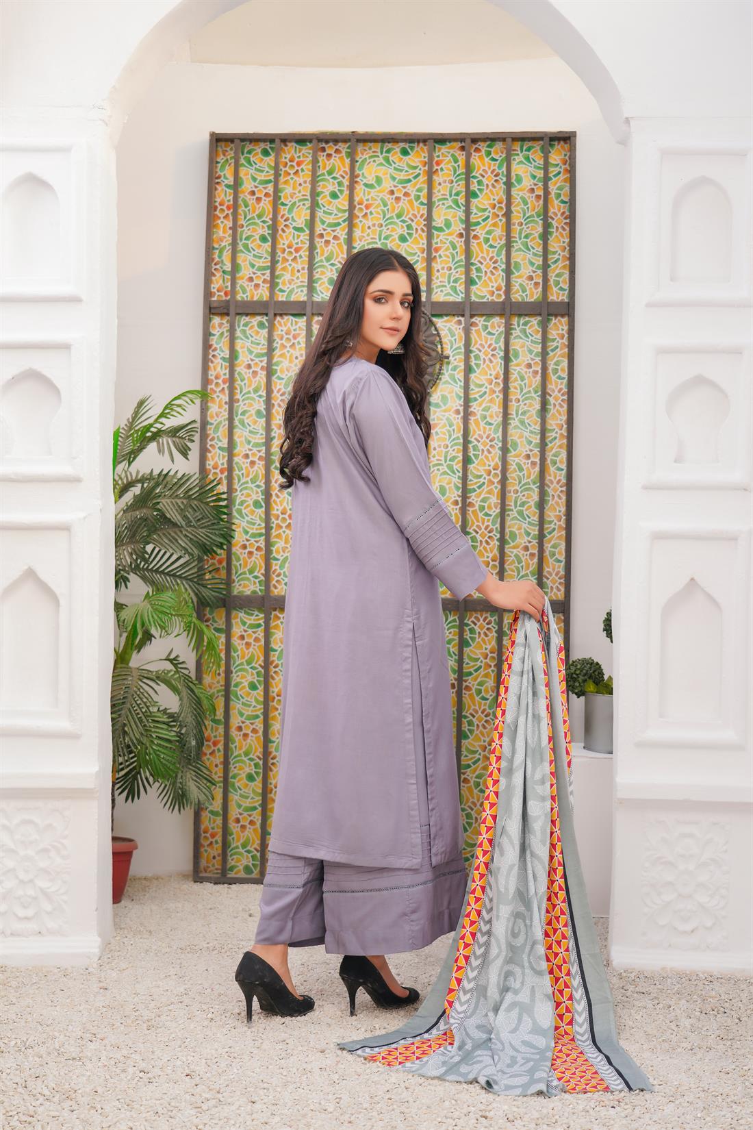 Grey Embroidered Linen Palazzo Ladies Readymade