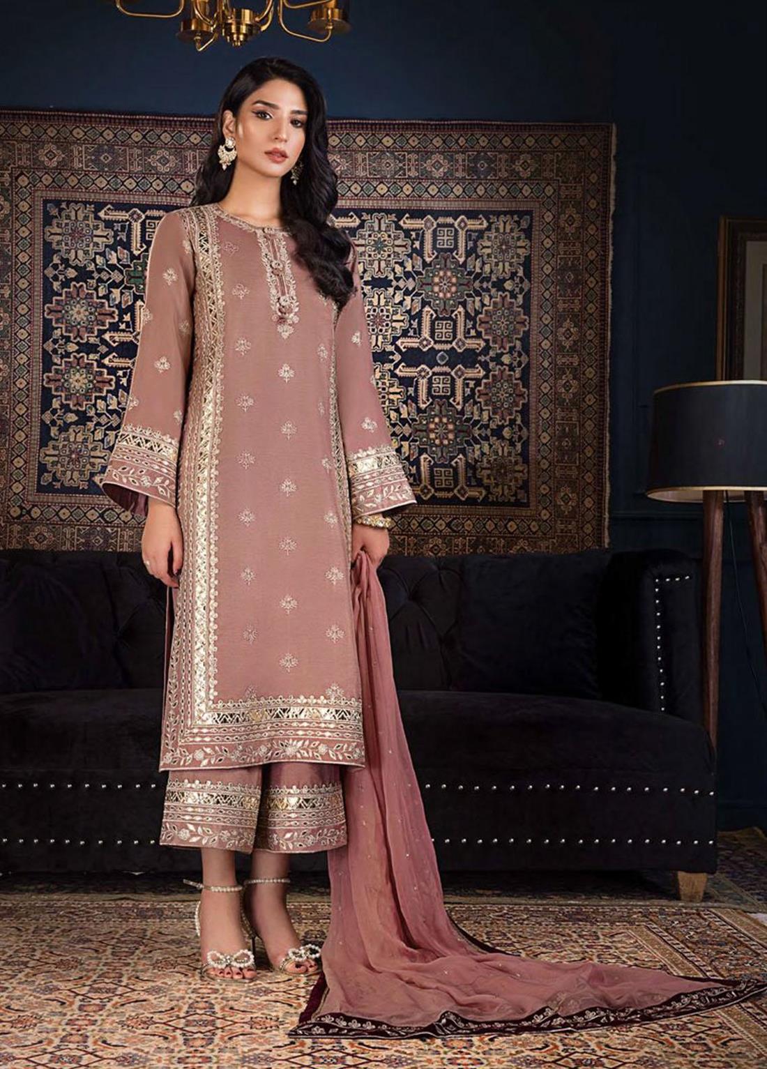 Pink Champagne Embroidered Chiffon Ladies Readymade