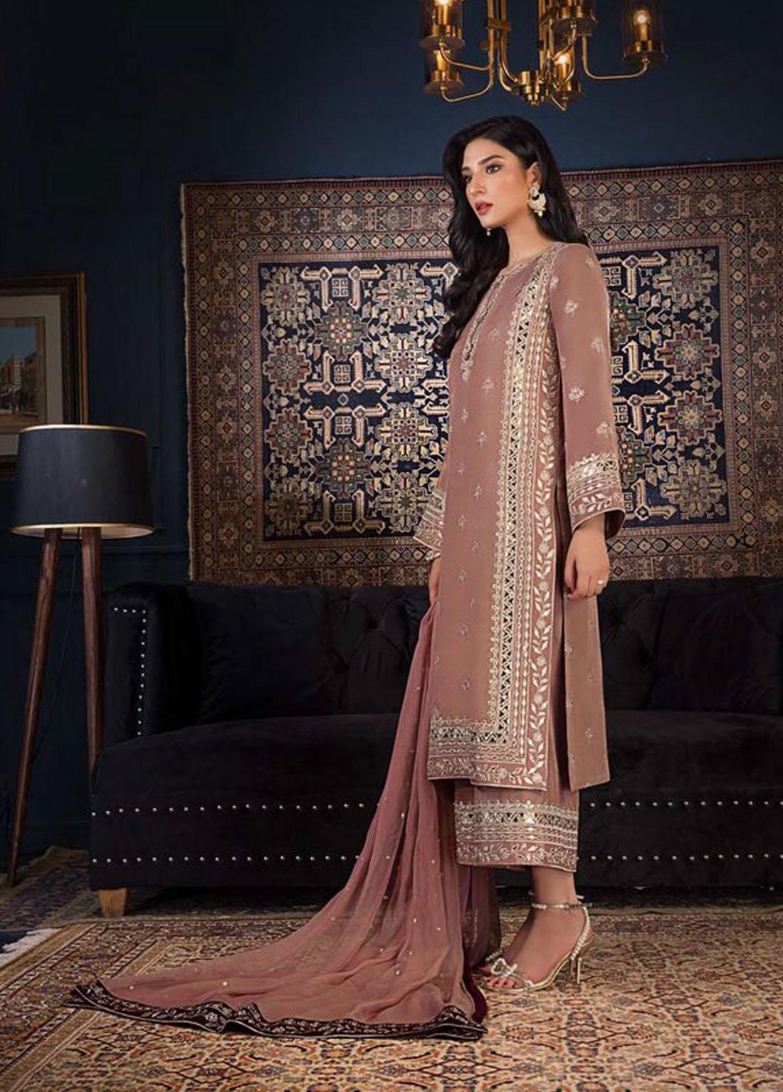 Pink Champagne Embroidered Chiffon Ladies Readymade