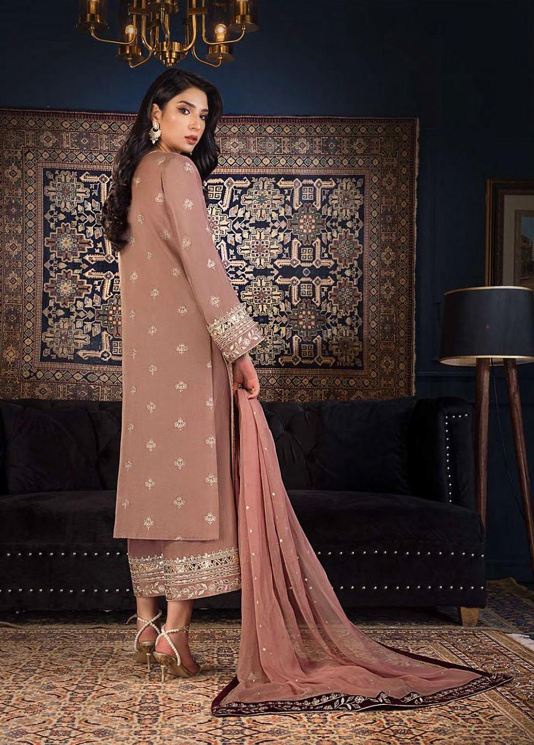 Pink Champagne Embroidered Chiffon Ladies Readymade