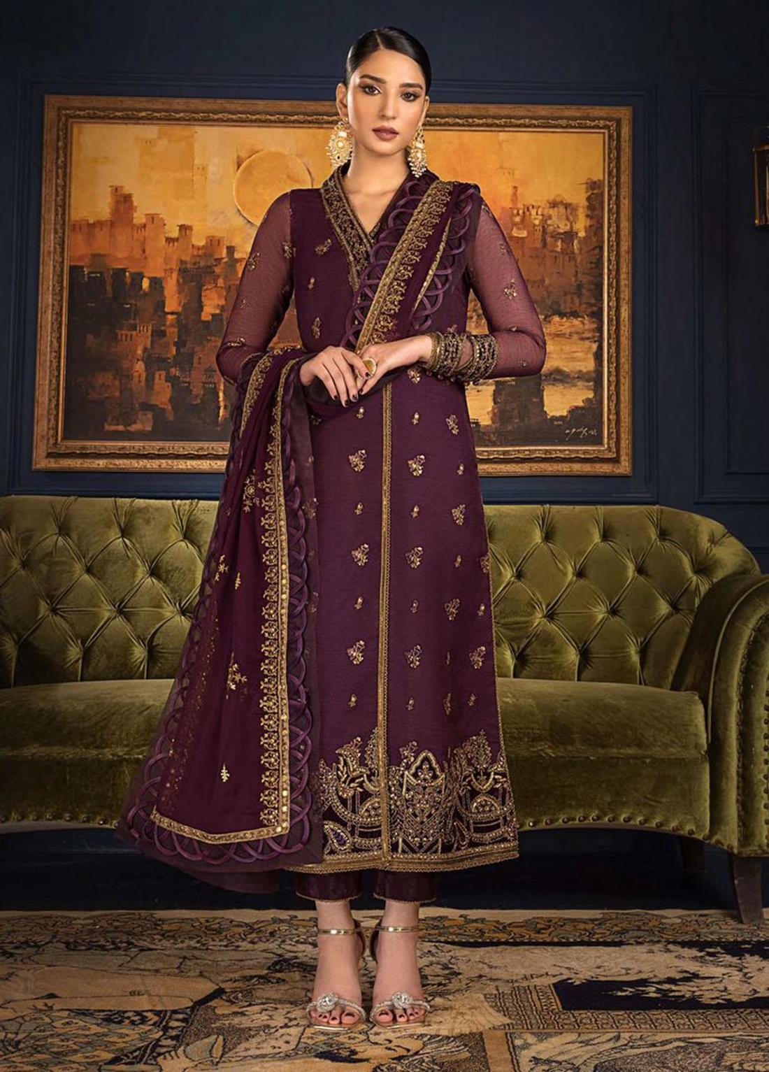 Dark Purple Sequinned Chiffon Ladies Readymade
