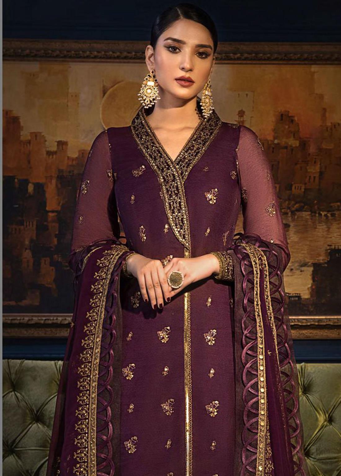 Dark Purple Sequinned Chiffon Ladies Readymade