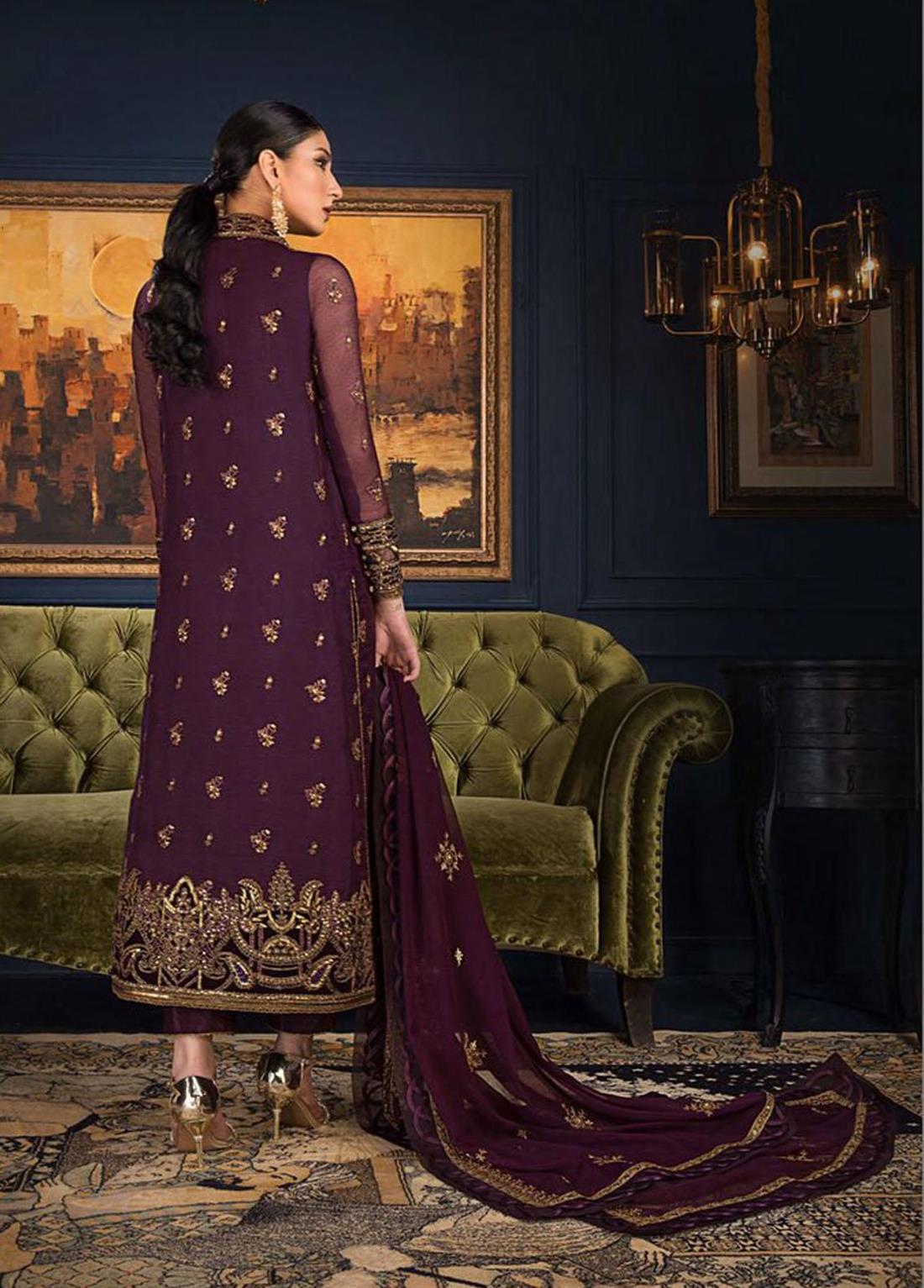 Dark Purple Sequinned Chiffon Ladies Readymade