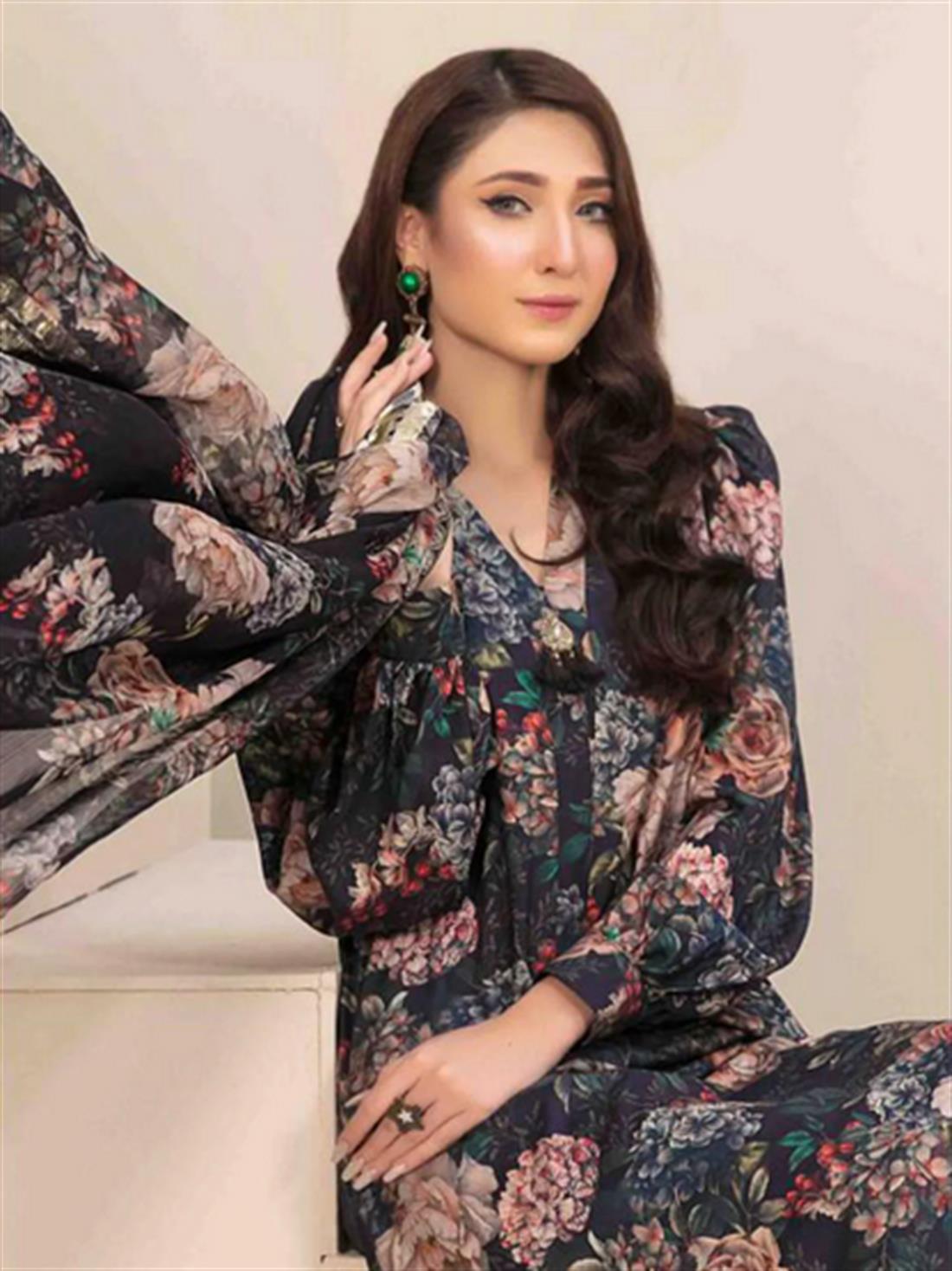 Multicolour Chiffon Digital Printed Linen Shirt with Pakistan Salwar and Dupatta