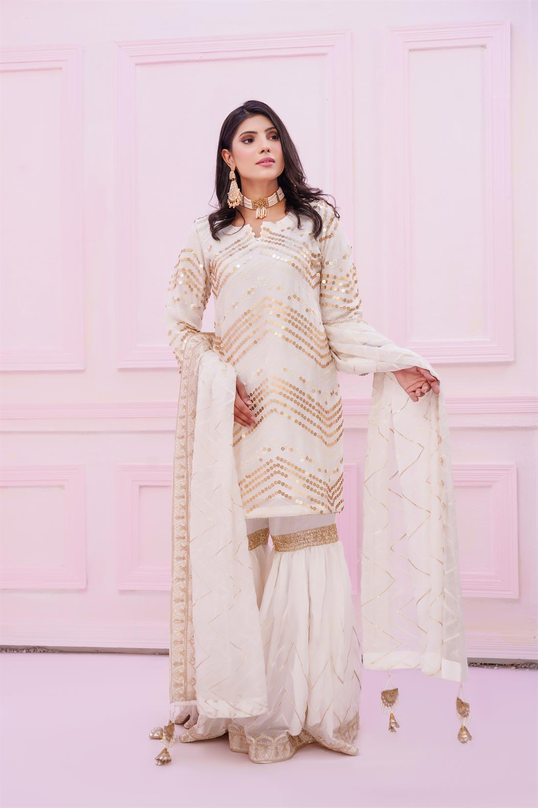 Off White Stunning Embroidered 3 Piece Stitched Suit