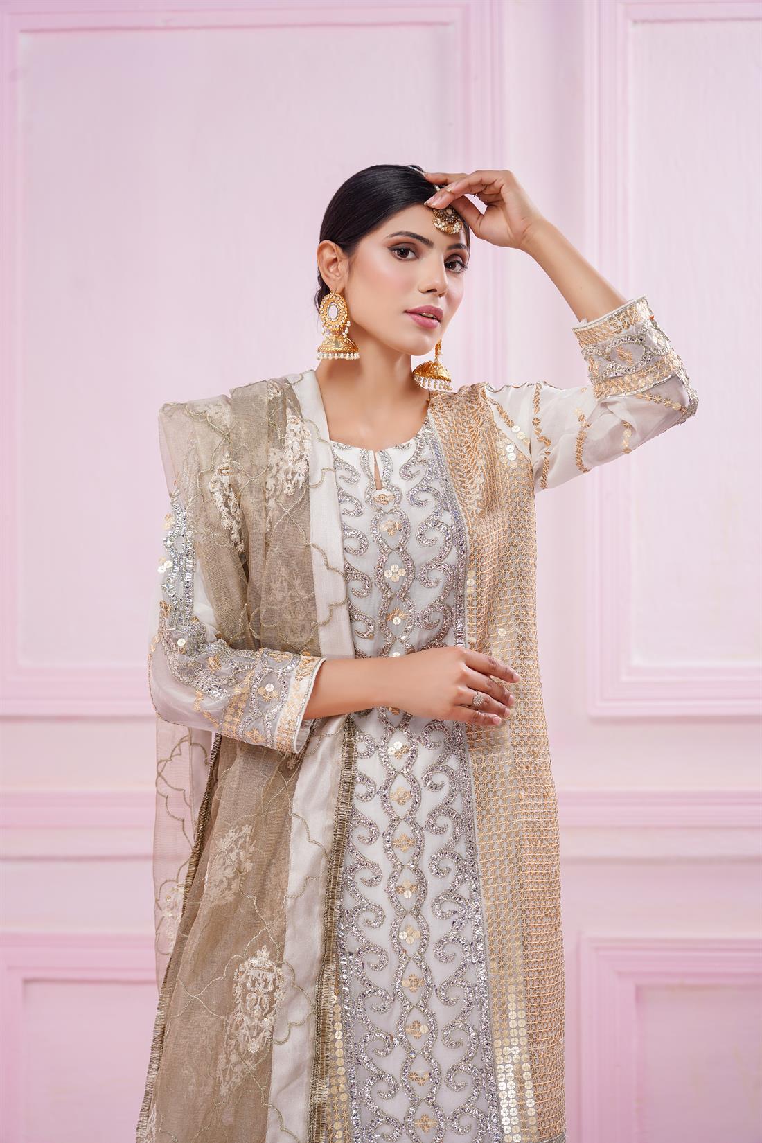 Off White Stunning Embroidered 3-Piece Off-White Suit