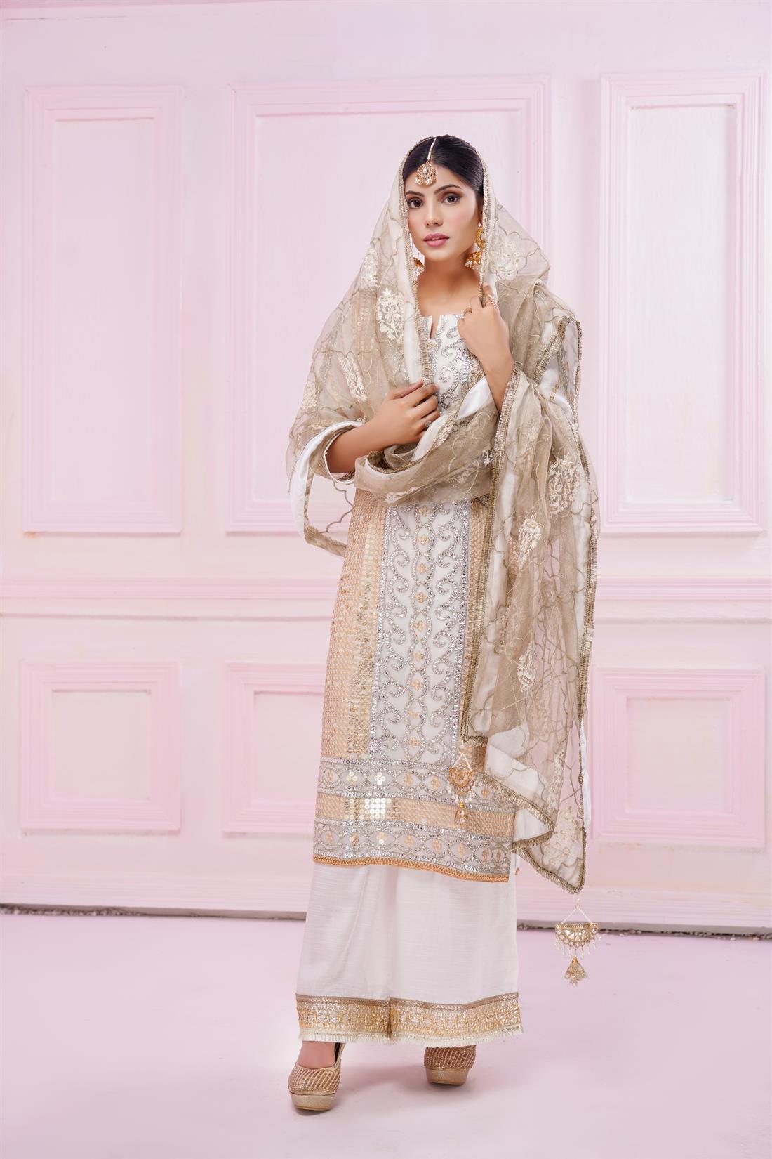 Off White Stunning Embroidered 3-Piece Off-White Suit