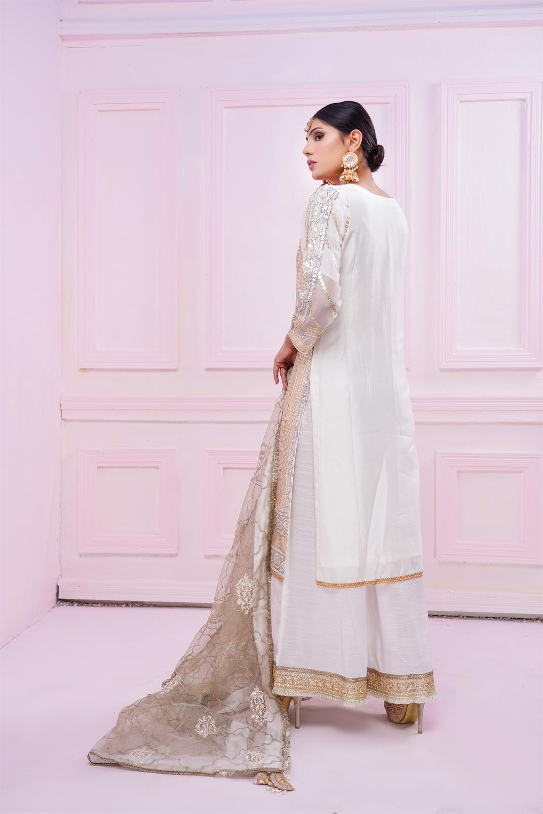 Off White Stunning Embroidered 3-Piece Off-White Suit