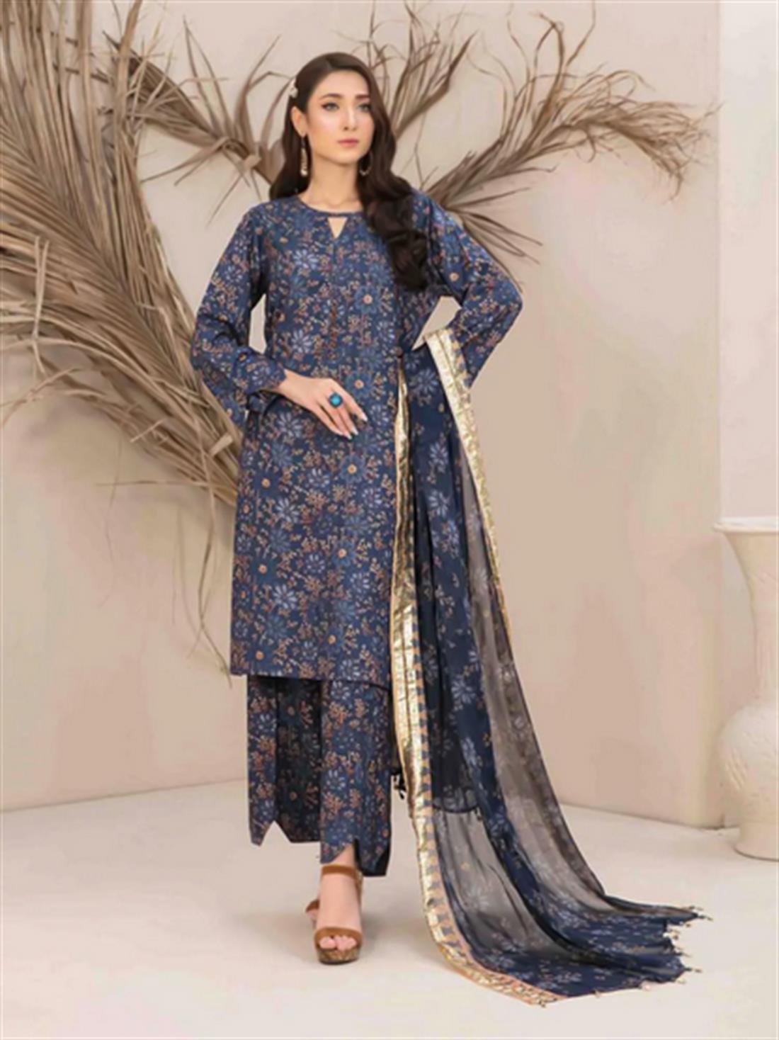 Blue Digital Print Chiffon Ladies Readymade