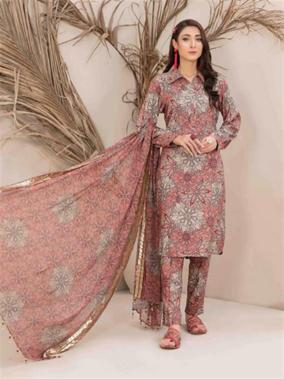 Pink & Multicolour Digital Print Chiffon 3 Piece Ready-to-wear Printed Linen Collection
