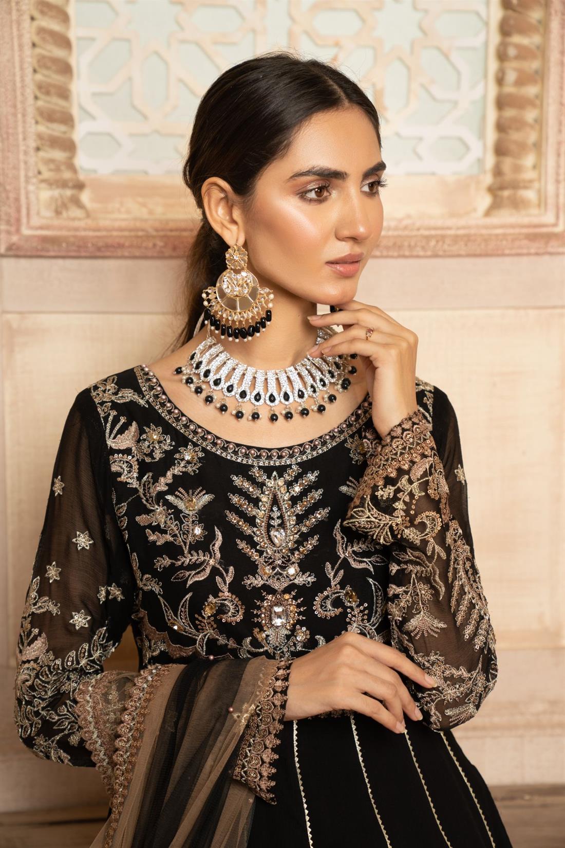 Black Chiffon Ladies 3 Piece Suit