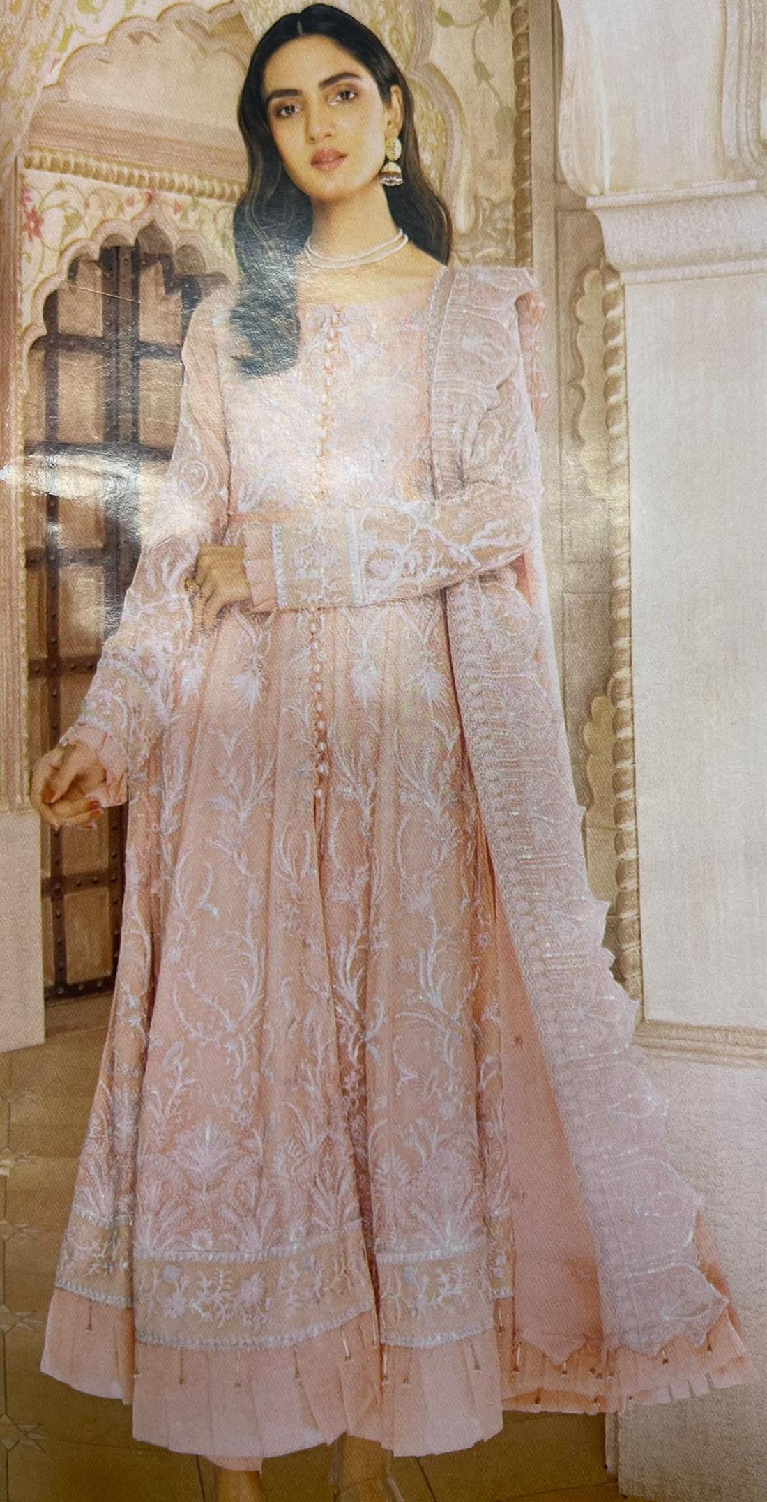 Peach Embroidered Ladies 3 Piece Suit