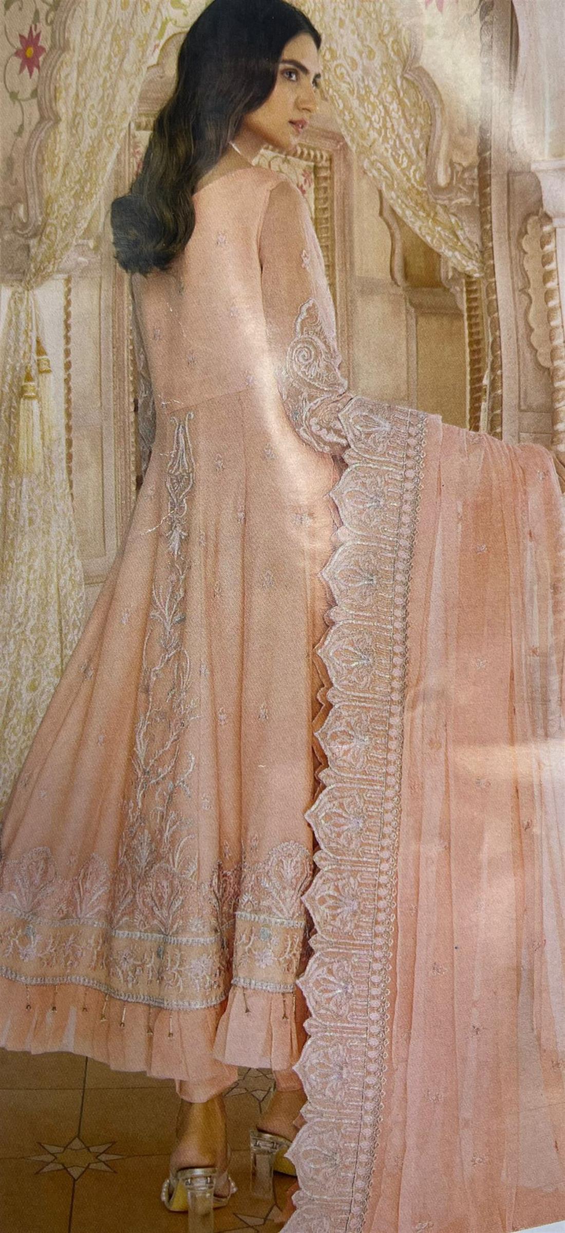 Peach Embroidered Ladies 3 Piece Suit