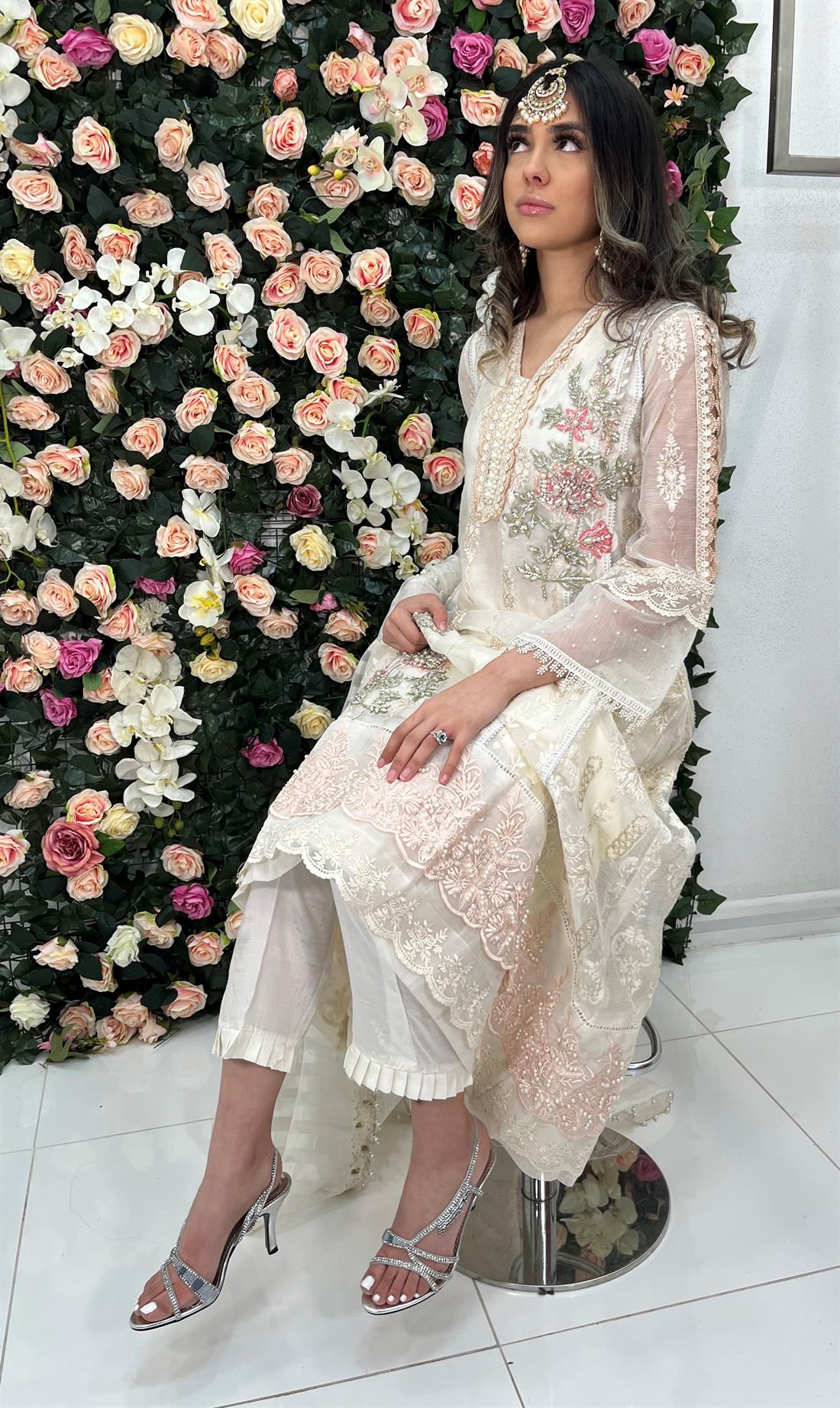Ivory Embroidered Raw Silk Angrakha 3 Piece Suit