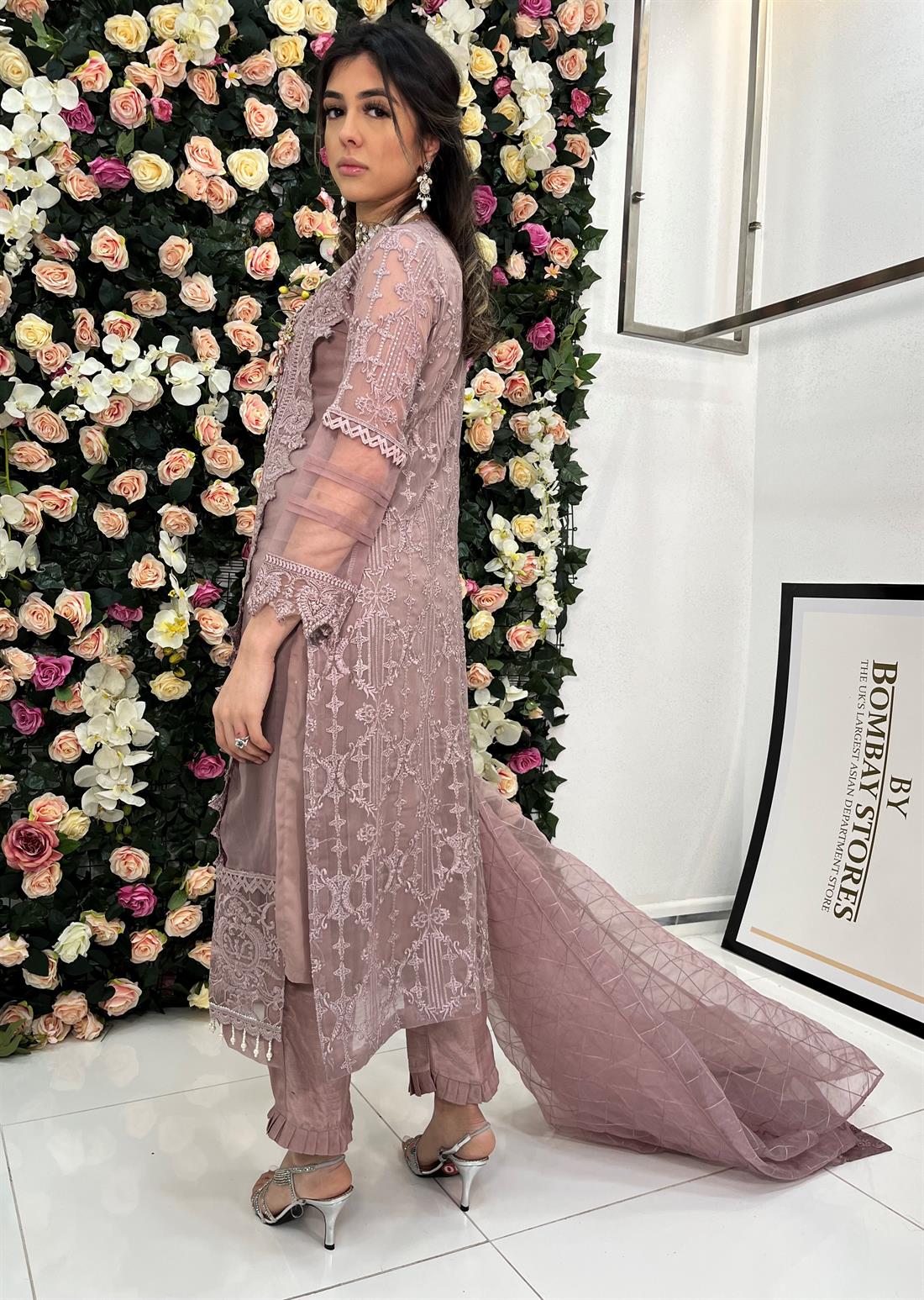 Lilac Embroidered Raw Silk Angrakha 3 Piece Suit