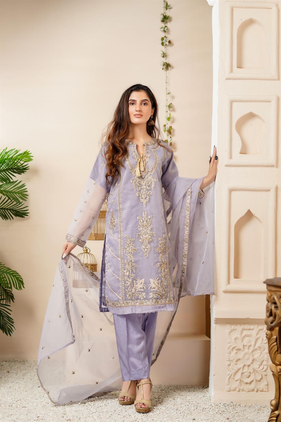 Lilac & Gold Raw Silk 3 Piece Suit