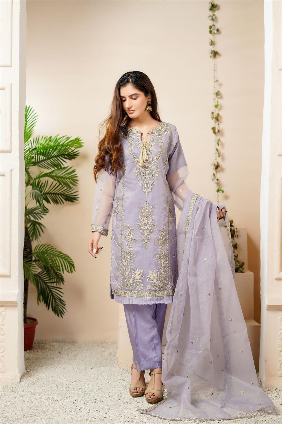 Lilac & Gold Raw Silk 3 Piece Suit