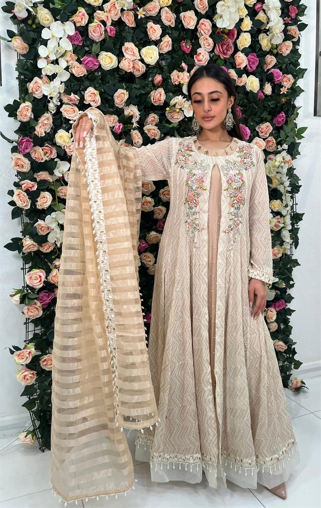 Ivory Embroidered Raw Silk Angrakha 3 Peice Dress