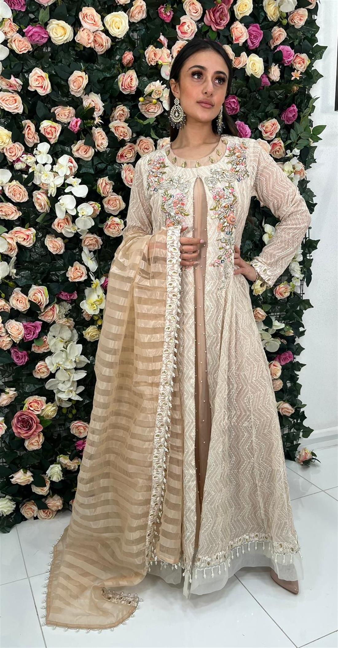 Ivory Embroidered Raw Silk Angrakha 3 Peice Dress