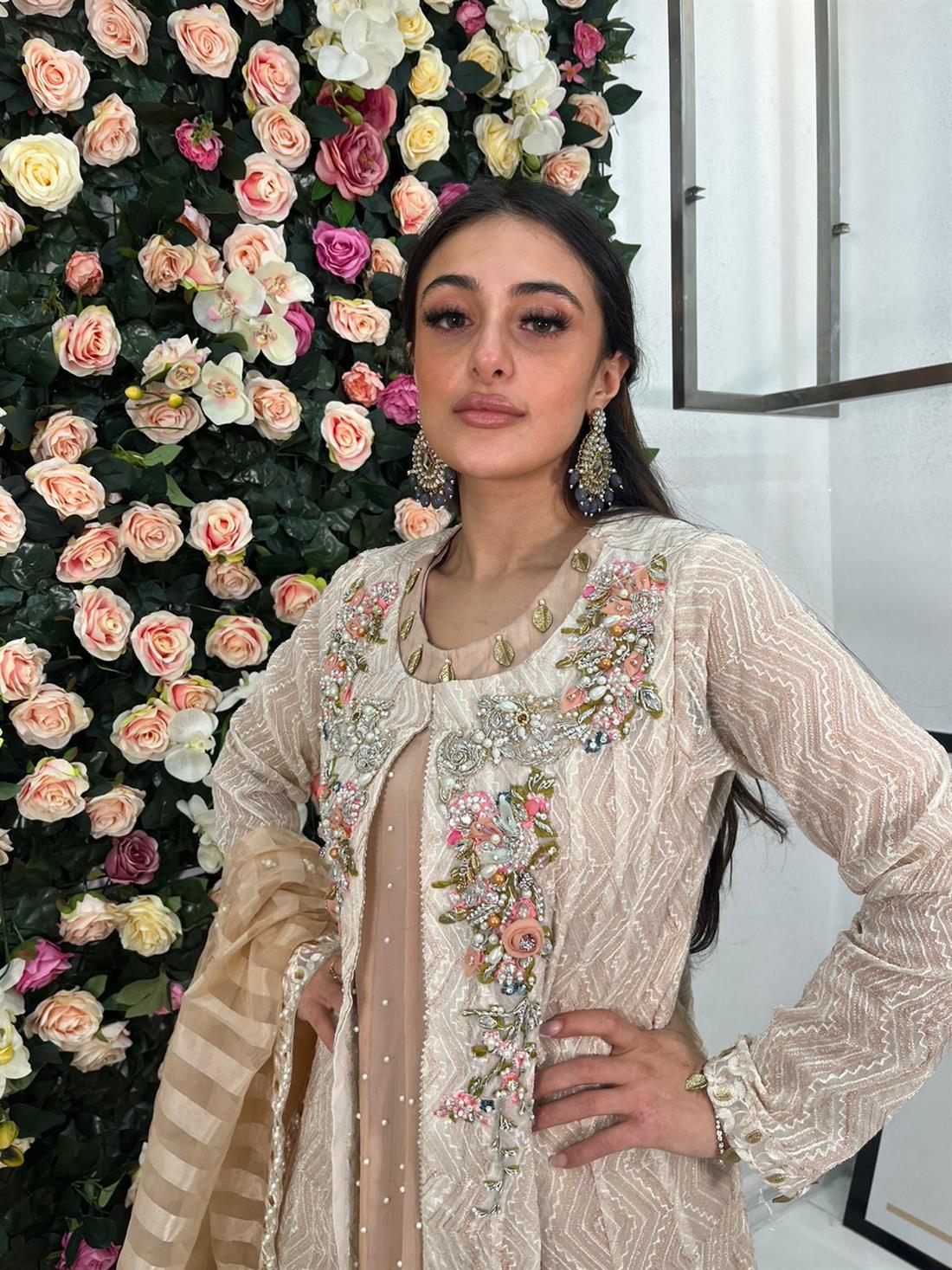 Ivory Embroidered Raw Silk Angrakha 3 Peice Dress