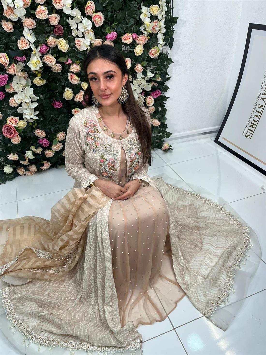 Ivory Embroidered Raw Silk Angrakha 3 Peice Dress