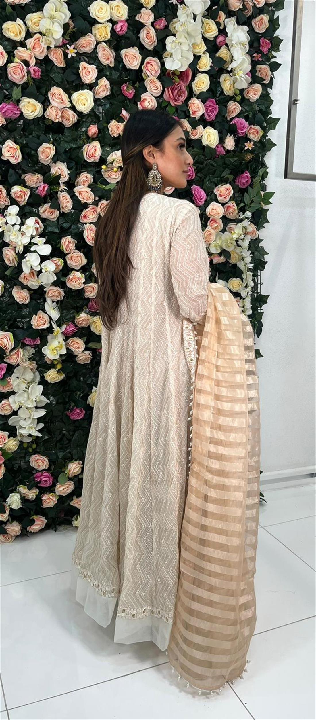 Ivory Embroidered Raw Silk Angrakha 3 Peice Dress