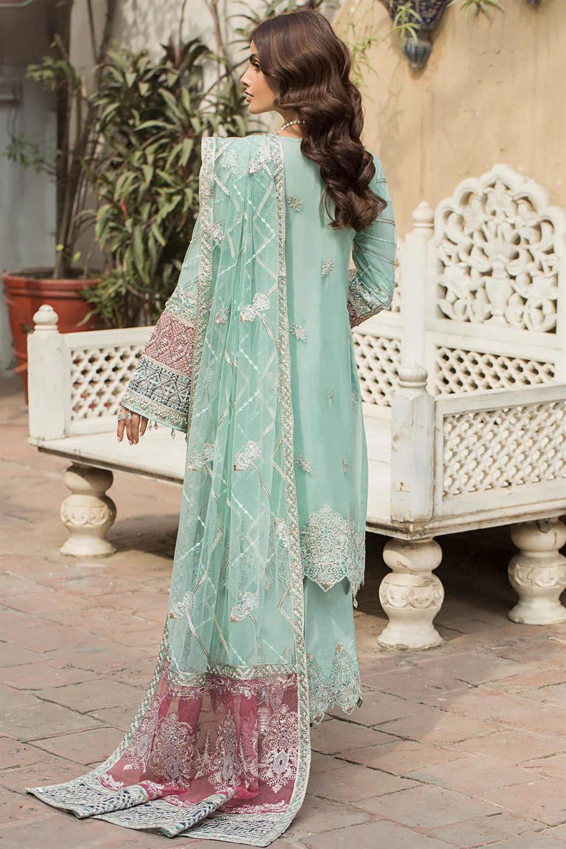 Mint B Embroidered Raw Silk Ladies 3 Piece Suit