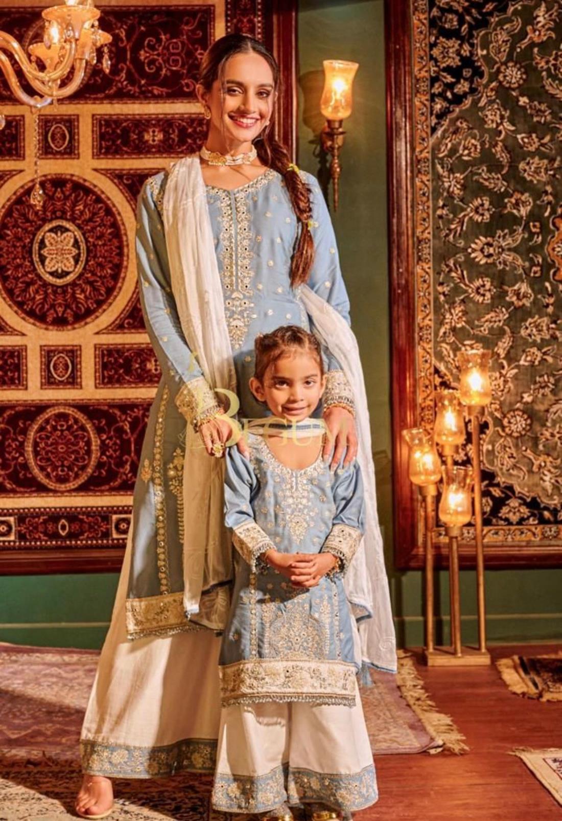 Powder Blue Colour Beautiful Mother and Daughter Set