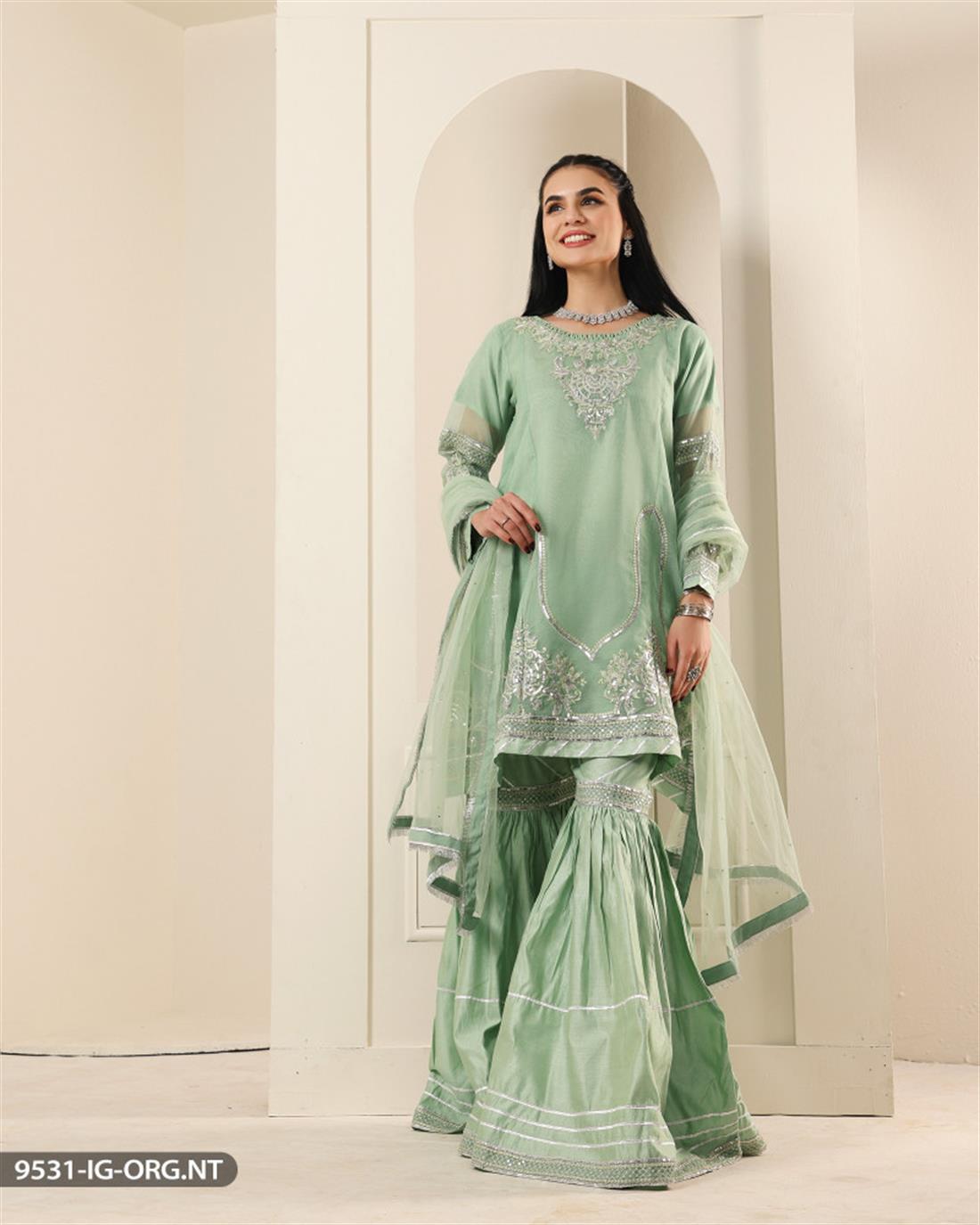 Mint G Embroidered Organza Frock Ladies Readymade