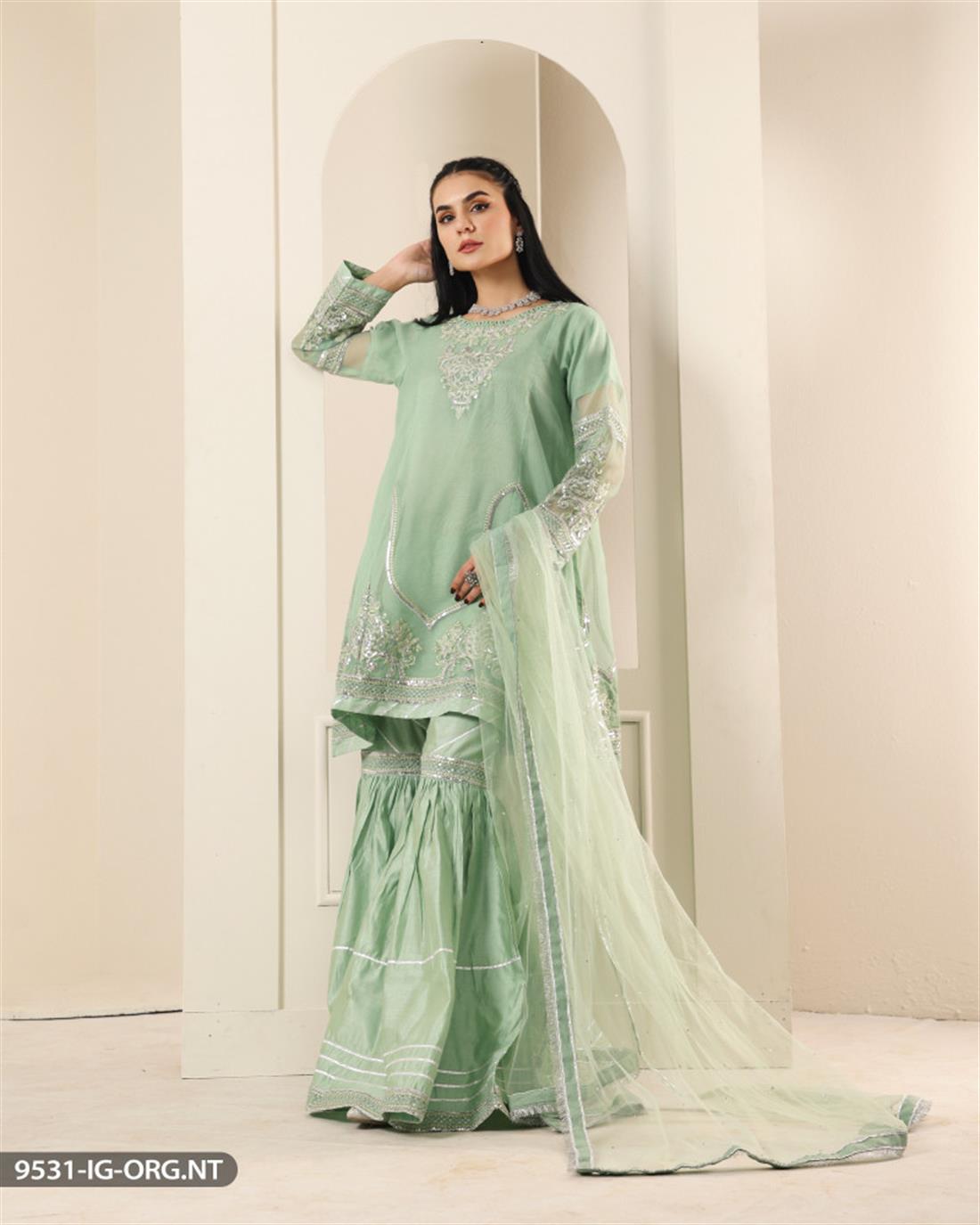 Mint G Embroidered Organza Frock Ladies Readymade