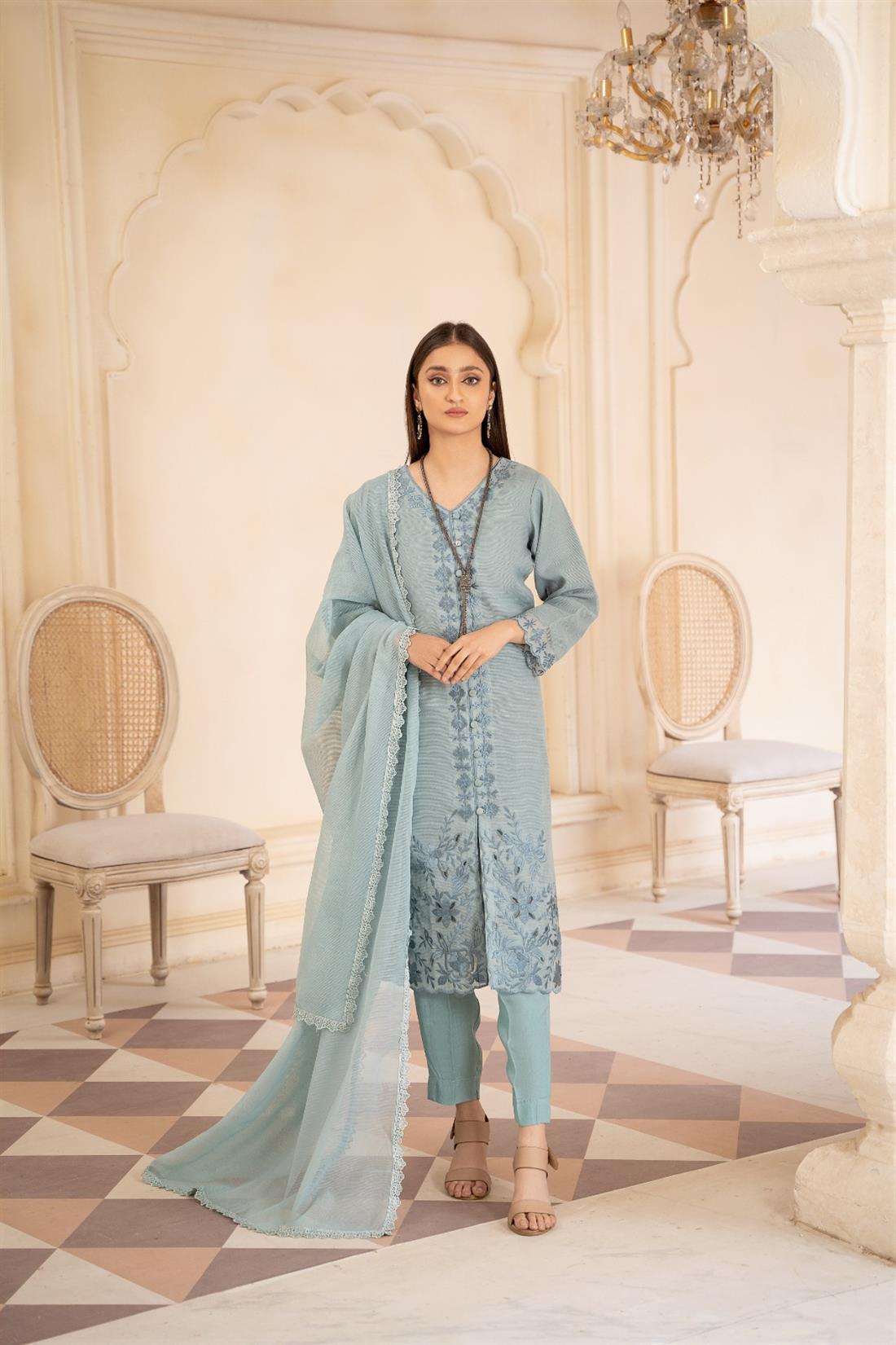 Cream Embroidered Silk Ladies Readymade