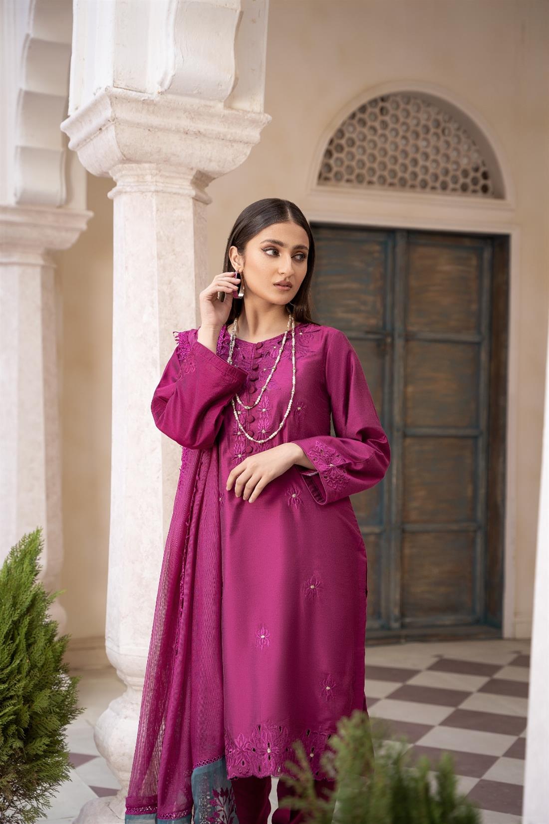 Purple Cutwork Raw Silk Ladies Readymade
