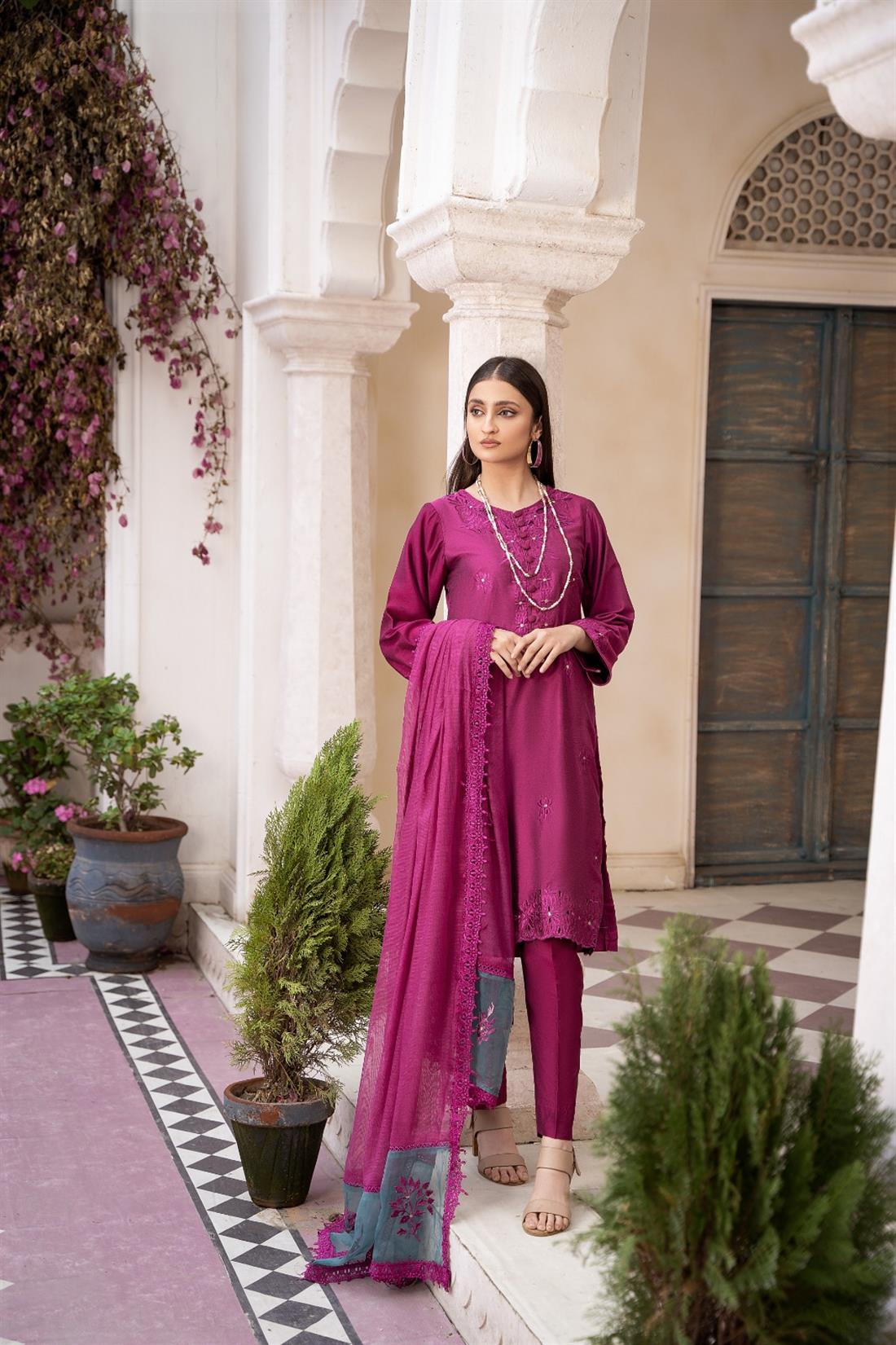 Purple Cutwork Raw Silk Ladies Readymade