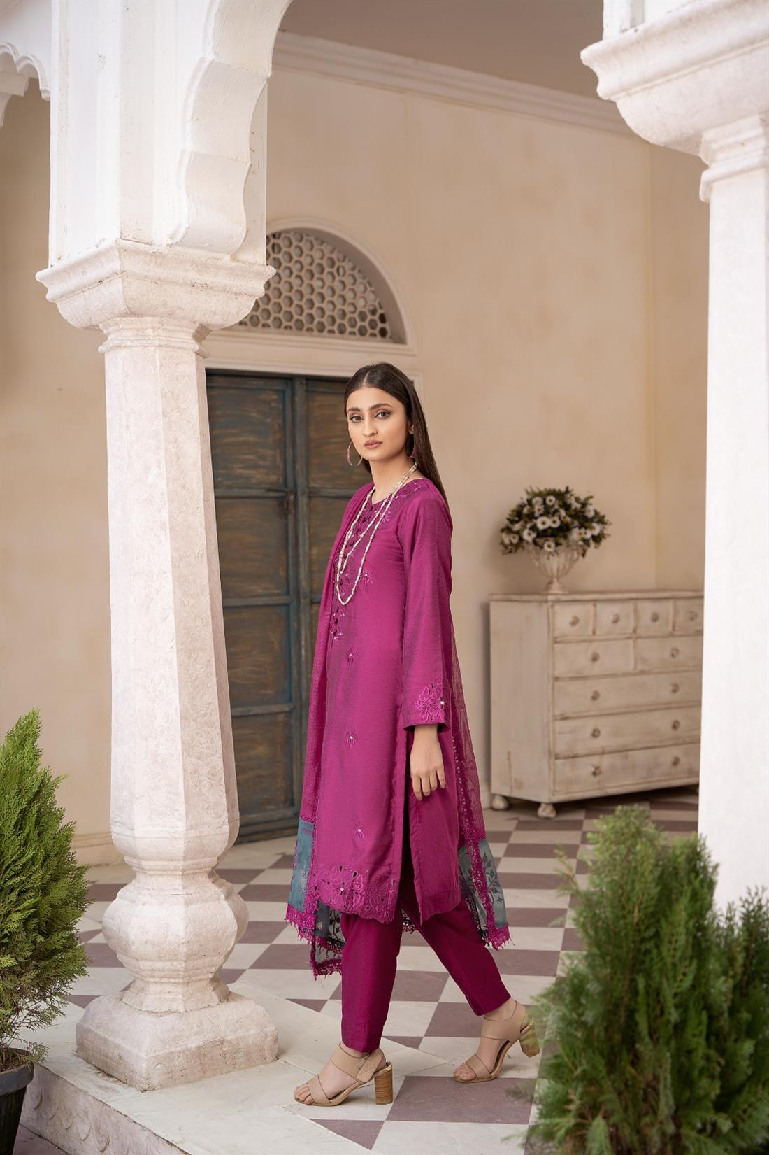 Purple Cutwork Raw Silk Ladies Readymade