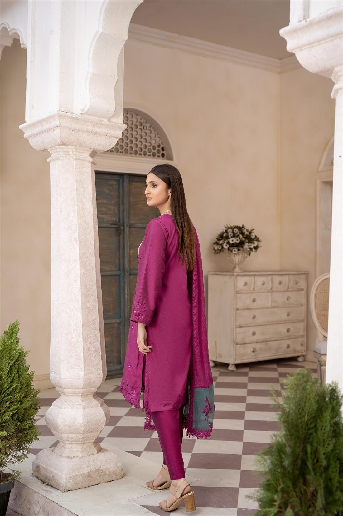 Purple Cutwork Raw Silk Ladies Readymade