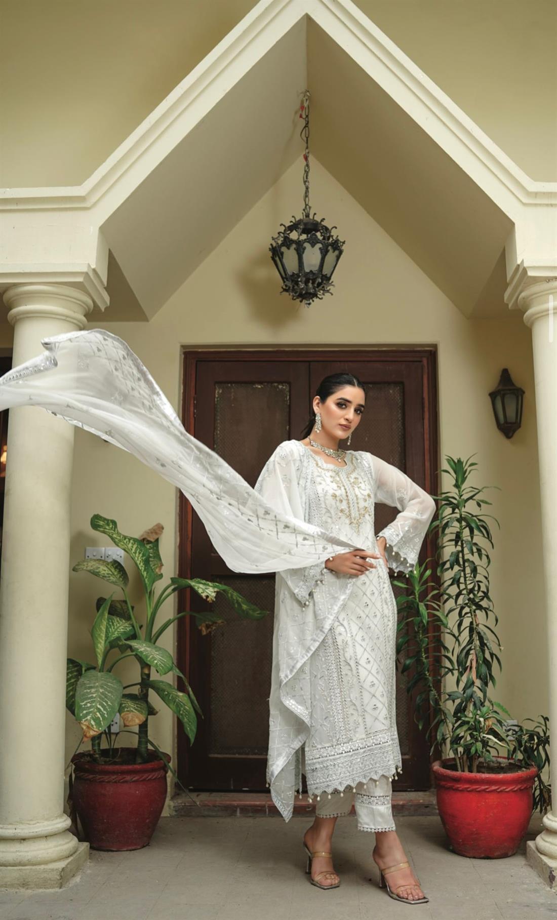 Mint Embroidered Raw Silk Ladies Readymade