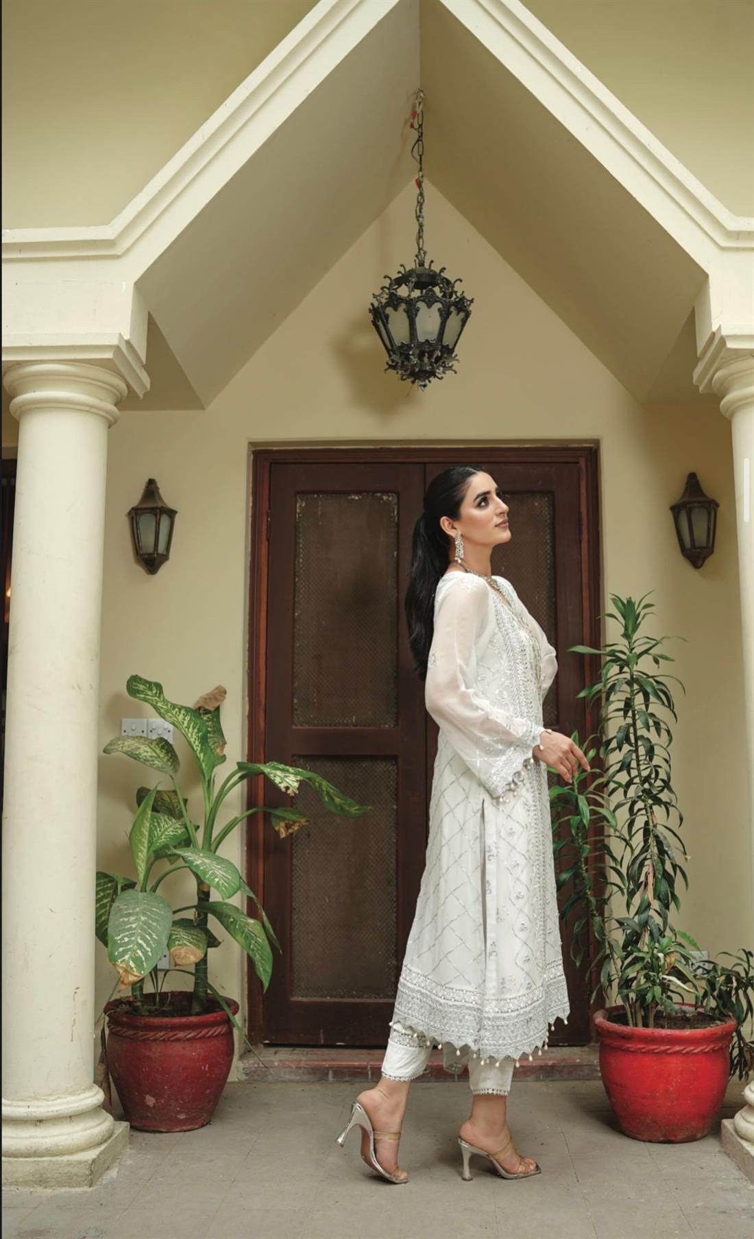 Mint Embroidered Raw Silk Ladies Readymade