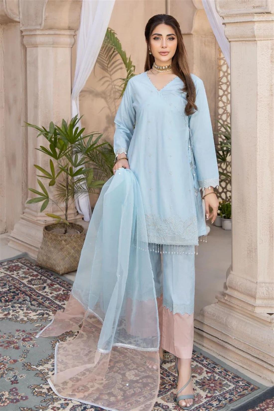 Light Blue Embroidered Lawn Ladies Readymade
