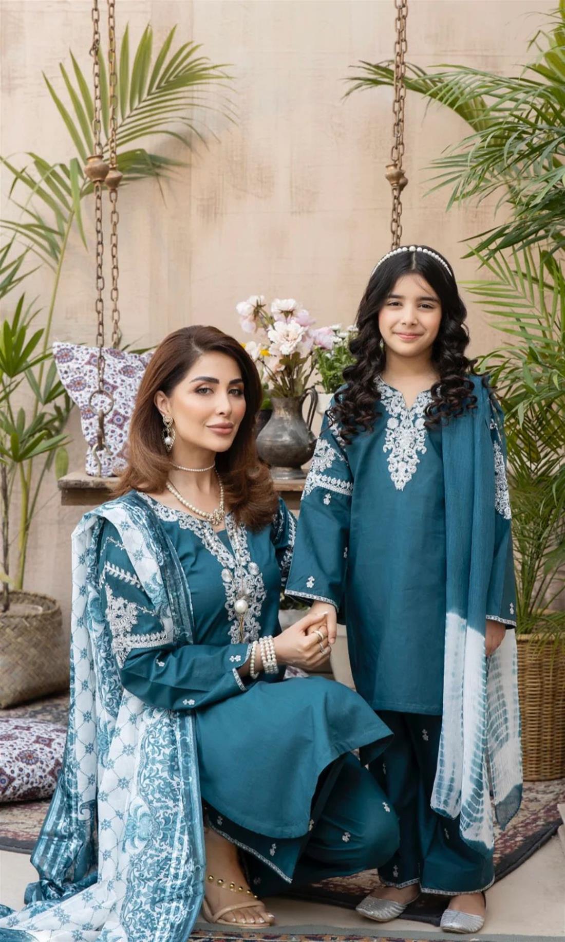 Light Teal Embroidered Lawn Ladies Readymade