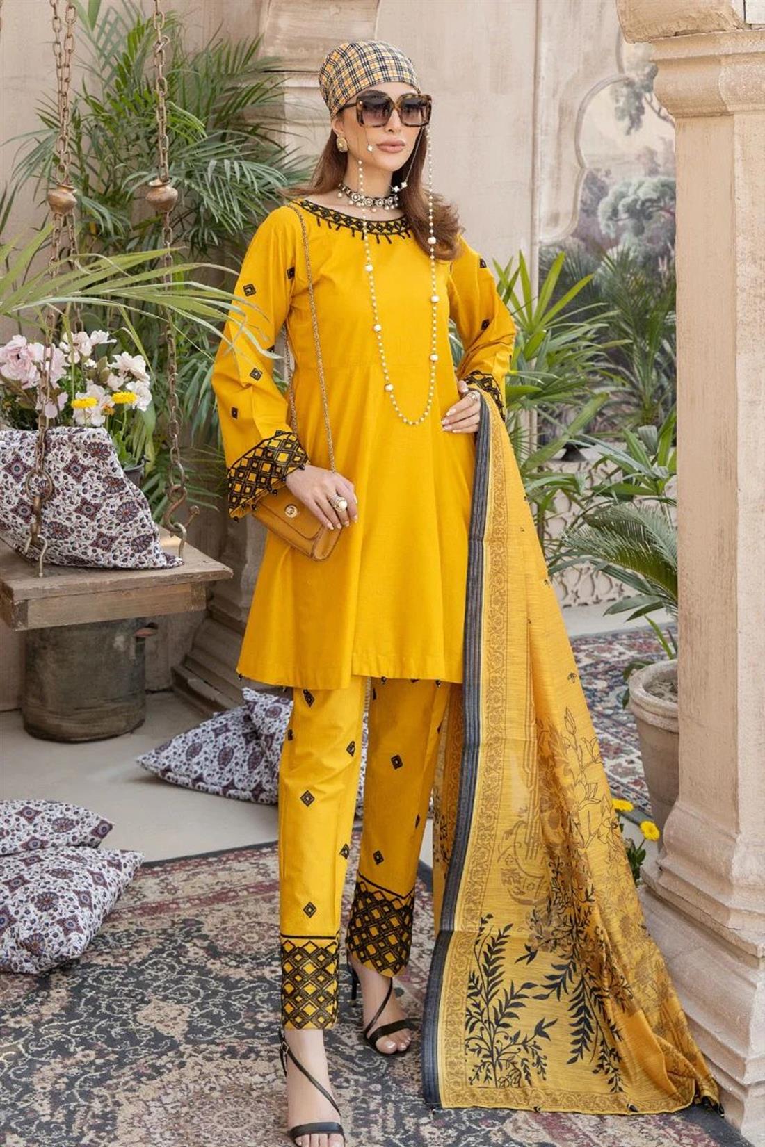 Yellow Embroidered Lawn Ladies Readymade