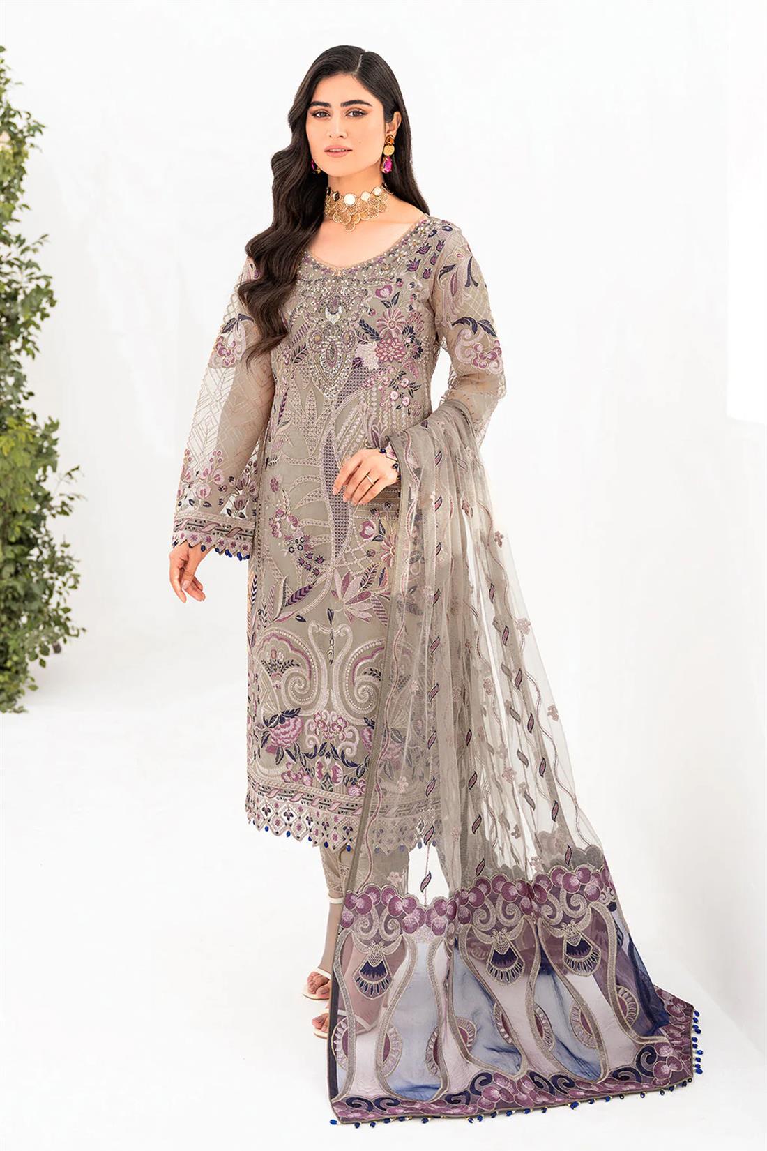Beige Embroidered Raw Silk Ladies Readymade
