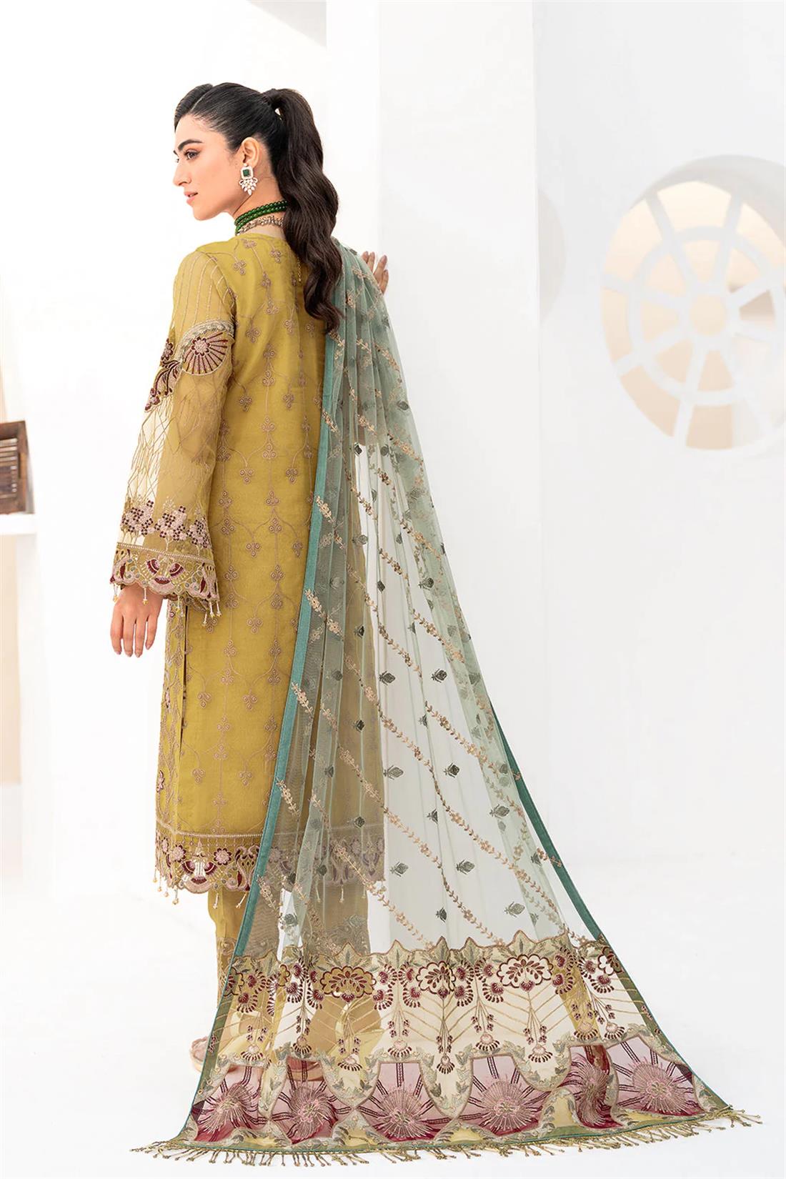 Mustard Embroidered Raw Silk Ladies Readymade